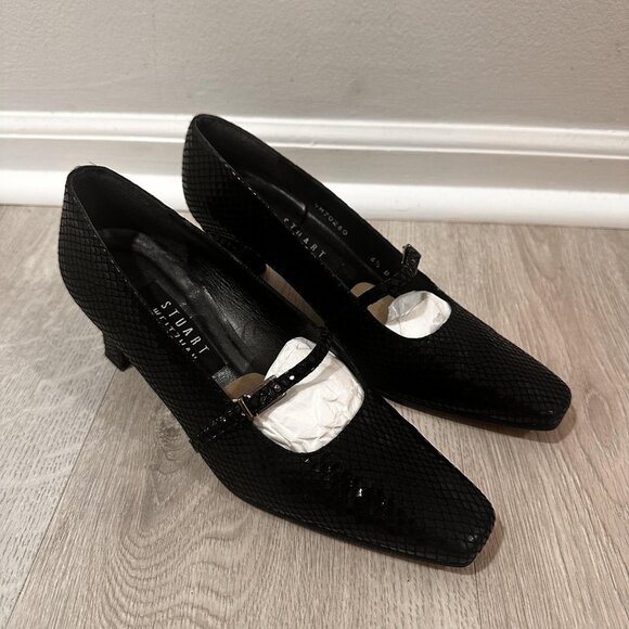 Stuart Weitzman Shoes Womens Size 6.5 Black Mary Jane Heels Square Toe 4W70260 - Picture 1 of 10